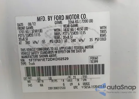 2013 Ford F-150 Lariat из США, поврежденный, VIN 1FTFW1ET2DKD02529